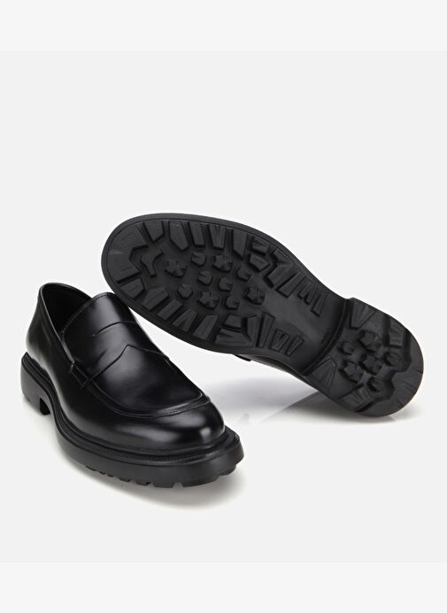 Erkek Açma Deri Siyah Kalın Tabanlı Klasik Loafer 02AYH313740A100 - Görsel 7