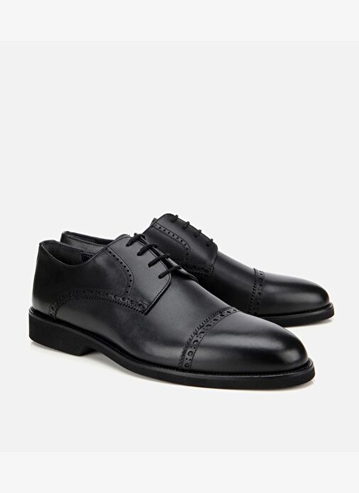 Erkek Deri Siyah İşlemeli Klasik Ayakkabı 02AYH313830A100 - Görsel 3