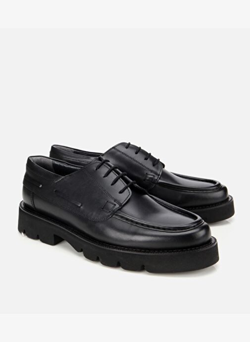 Erkek Deri Siyah Dikiş Burunlu Kalın Tabanlı Günlük Ayakkabı 02AYH313840A100 - Görsel 3