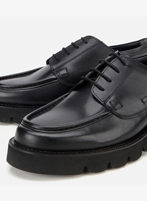 Erkek Deri Siyah Dikiş Burunlu Kalın Tabanlı Günlük Ayakkabı 02AYH313840A100 - Görsel 4