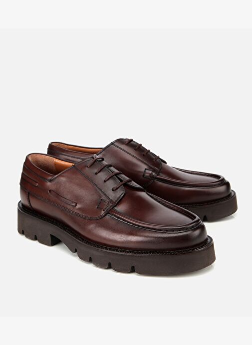 Erkek Deri Kahverengi Dikiş Burunlu Kalın Tabanlı Günlük Ayakkabı 02AYH313840A480 - Görsel 3