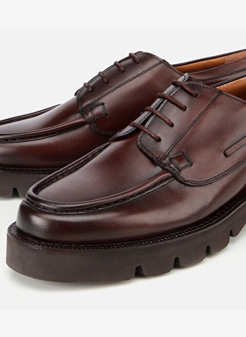 Erkek Deri Kahverengi Dikiş Burunlu Kalın Tabanlı Günlük Ayakkabı 02AYH313840A480 - Görsel 4