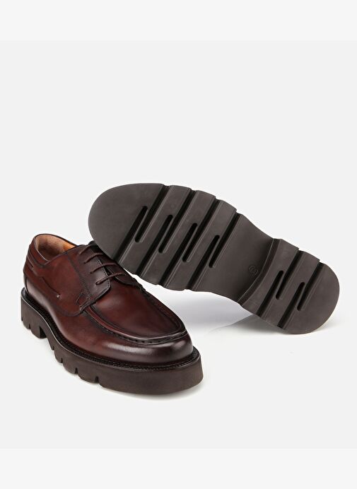 Erkek Deri Kahverengi Dikiş Burunlu Kalın Tabanlı Günlük Ayakkabı 02AYH313840A480 - Görsel 7