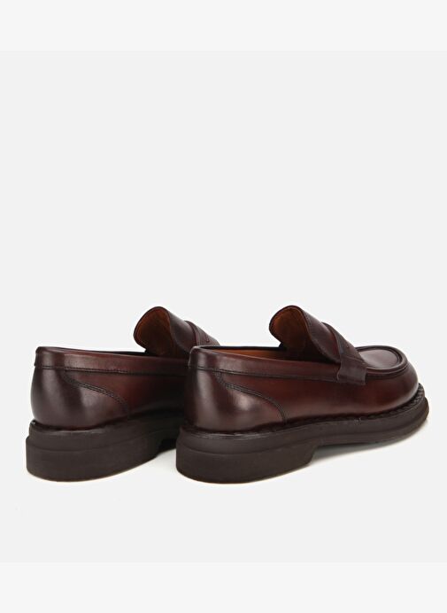 Erkek Deri Kahverengi Dikiş Detaylı Kalın Tabanlı Klasik Loafer 02AYH313910A480 - Görsel 5