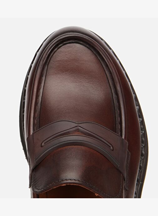 Erkek Deri Kahverengi Dikiş Detaylı Kalın Tabanlı Klasik Loafer 02AYH313910A480 - Görsel 6