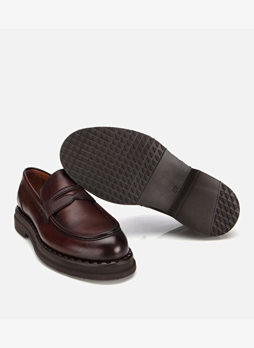 Erkek Deri Kahverengi Dikiş Detaylı Kalın Tabanlı Klasik Loafer 02AYH313910A480 - Görsel 7