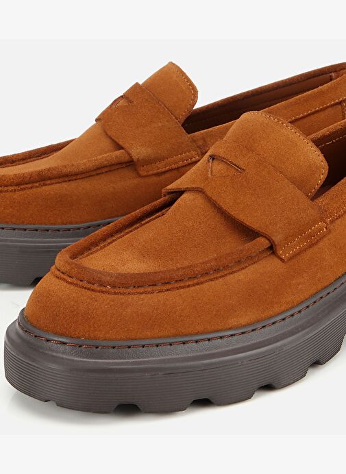 Erkek Süet Deri Taba Kalın Tabanlı Günlük Loafer 02AYH313930A370 - Görsel 4