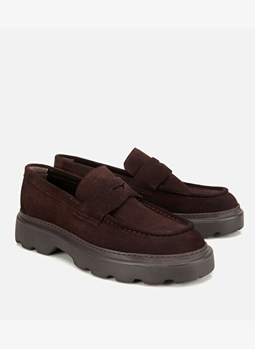 Erkek Süet Deri Kahverengi Kalın Tabanlı Günlük Loafer 02AYH313930A480 - Görsel 3