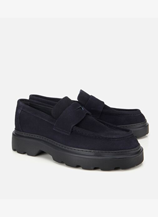 Erkek Süet Deri Lacivert Yumuşak Dokulu Kalın Tabanlı Günlük Loafer 02AYH313930A680 - Görsel 3