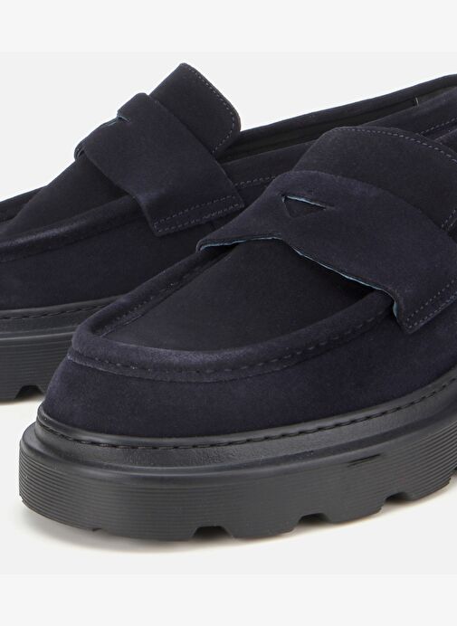 Erkek Süet Deri Lacivert Yumuşak Dokulu Kalın Tabanlı Günlük Loafer 02AYH313930A680 - Görsel 4