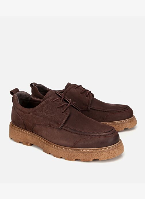 Erkek Nubuk Deri Kahverengi Kalın Tabanlı Günlük Ayakkabı 02AYH313960A480 - Görsel 3