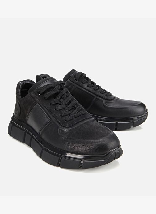 Erkek Nubuk Deri Siyah Kalın Tabanlı Spor Ayakkabı 02AYH314050A100 - Görsel 3