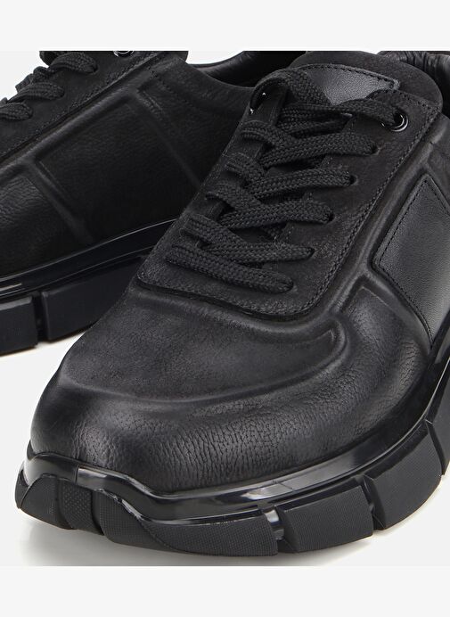 Erkek Nubuk Deri Siyah Kalın Tabanlı Spor Ayakkabı 02AYH314050A100 - Görsel 4