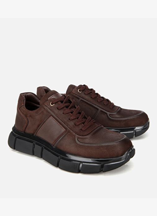 Erkek Nubuk Deri Kahverengi Kalın Tabanlı Spor Ayakkabı 02AYH314050A480 - Görsel 3