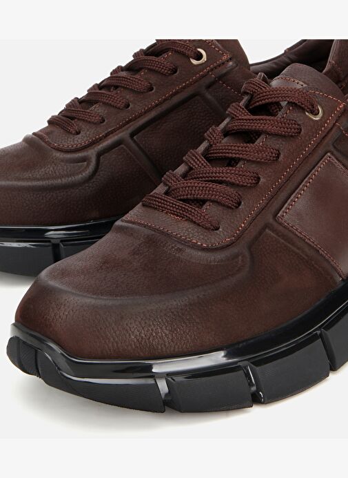 Erkek Nubuk Deri Kahverengi Kalın Tabanlı Spor Ayakkabı 02AYH314050A480 - Görsel 4