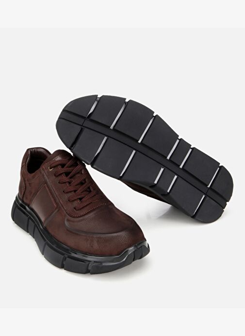 Erkek Nubuk Deri Kahverengi Kalın Tabanlı Spor Ayakkabı 02AYH314050A480 - Görsel 7