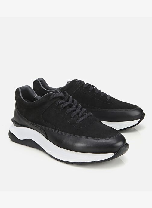 Erkek Süet Deri Siyah Kalın Tabanlı Spor Ayakkabı 02AYH314070A100 - Görsel 3