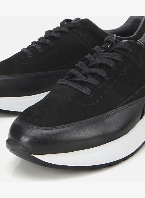 Erkek Süet Deri Siyah Kalın Tabanlı Spor Ayakkabı 02AYH314070A100 - Görsel 4