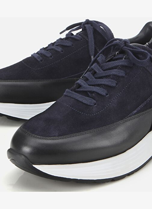 Erkek Süet Deri Lacivert Kalın Tabanlı Spor Ayakkabı 02AYH314070A680 - Görsel 4