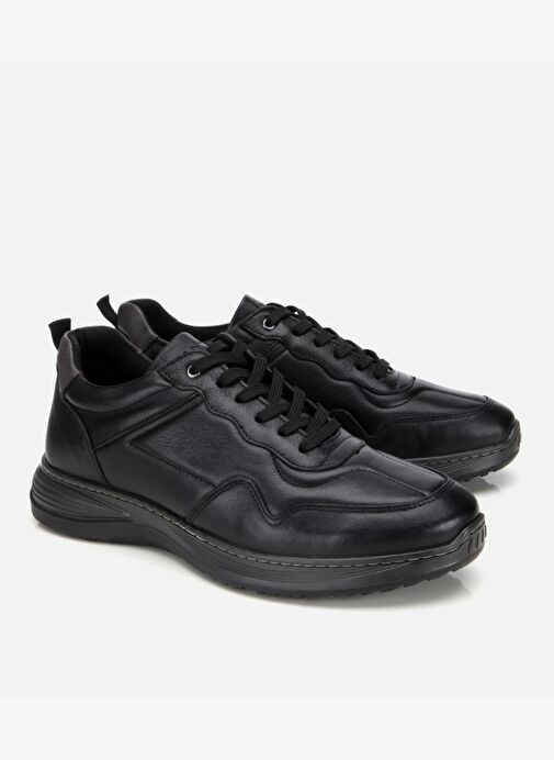 Erkek Deri Siyah Dikiş Detaylı Comfort Spor Ayakkabı 02AYH314080A100 - Görsel 3