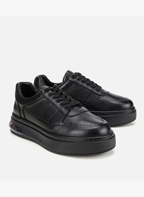 Erkek Deri Siyah Esnek Tabanlı Comfort Spor Ayakkabı 02AYH314130A100 - Görsel 3