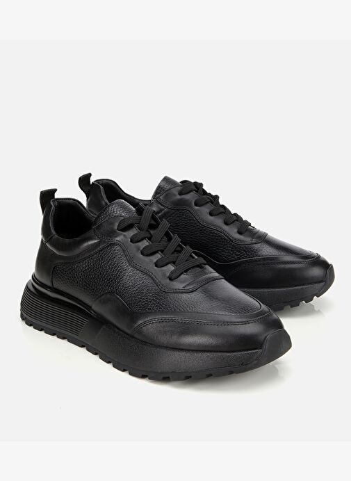 Erkek Deri Siyah Kalın Tabanlı Spor Ayakkabı 02AYH314160A100 - Görsel 3