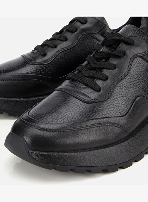 Erkek Deri Siyah Kalın Tabanlı Spor Ayakkabı 02AYH314160A100 - Görsel 4