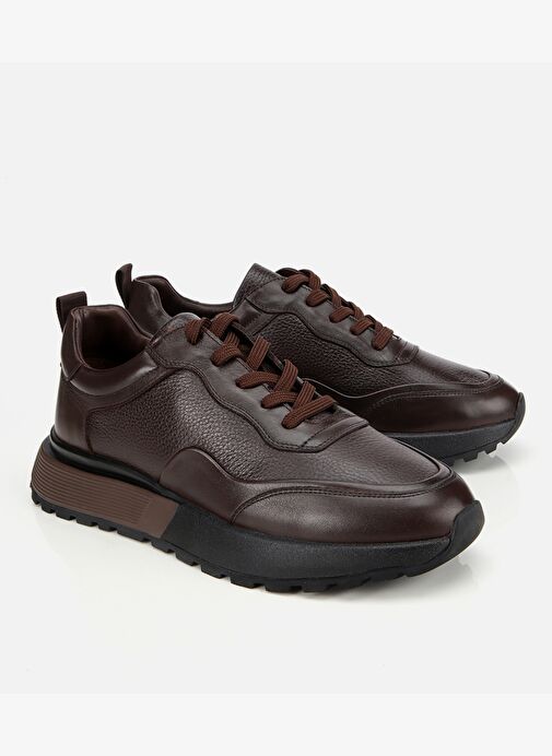 Erkek Deri Kahverengi Kalın Tabanlı Spor Ayakkabı 02AYH314160A480 - Görsel 3