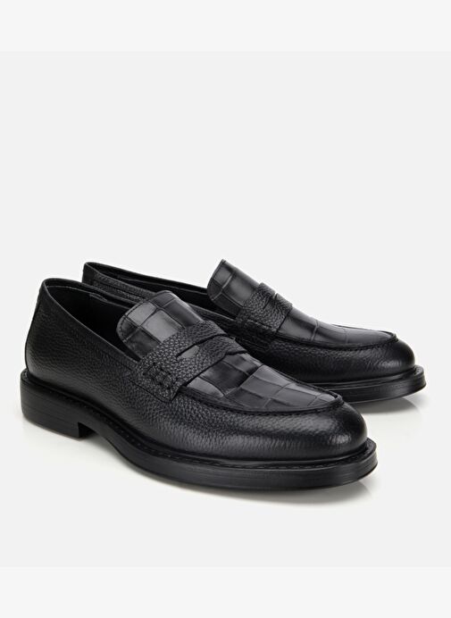Erkek Deri Siyah Kroko Detaylı Klasik Loafer 02AYH315320A100 - Görsel 3