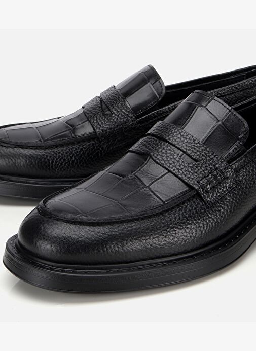 Erkek Deri Siyah Kroko Detaylı Klasik Loafer 02AYH315320A100 - Görsel 4