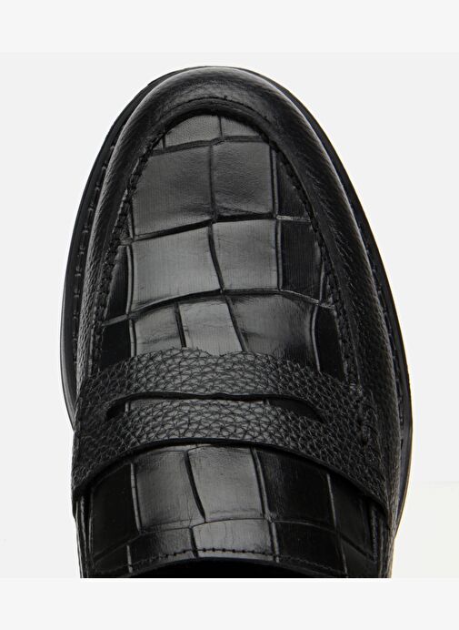 Erkek Deri Siyah Kroko Detaylı Klasik Loafer 02AYH315320A100 - Görsel 6