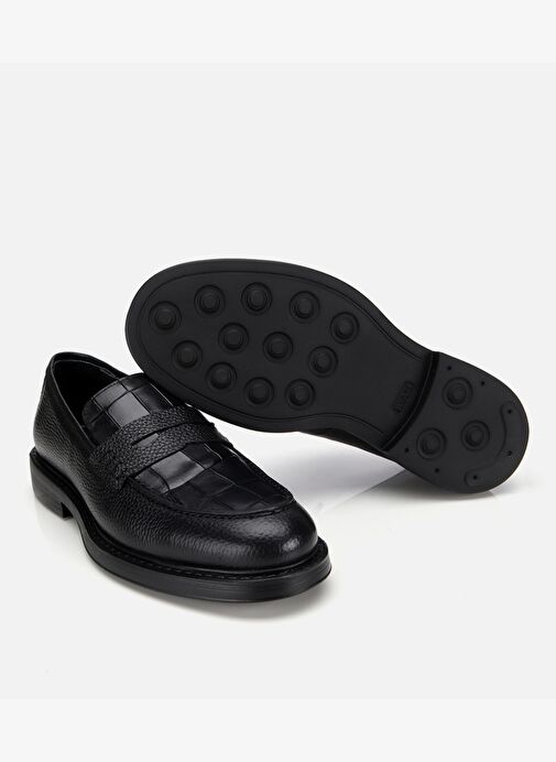 Erkek Deri Siyah Kroko Detaylı Klasik Loafer 02AYH315320A100 - Görsel 7