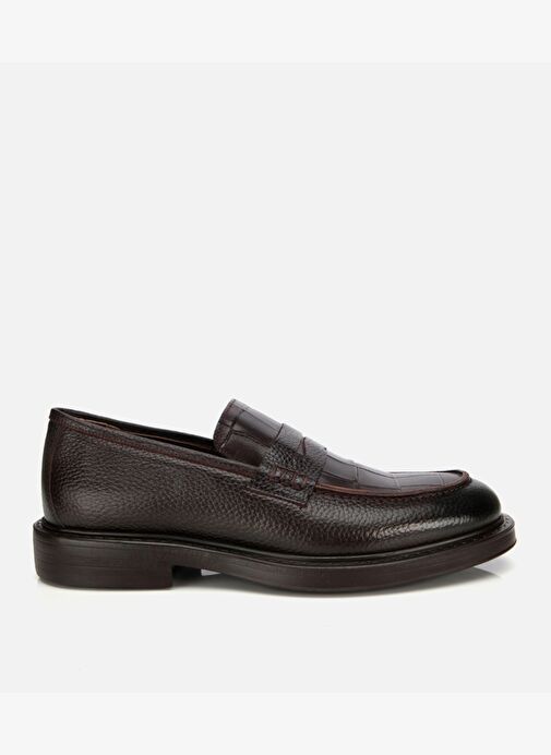 Erkek Deri Kahverengi Kroko Detaylı Klasik Loafer 02AYH315320A480 - Görsel 2