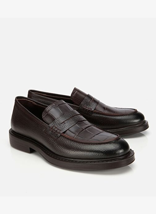 Erkek Deri Kahverengi Kroko Detaylı Klasik Loafer 02AYH315320A480 - Görsel 3