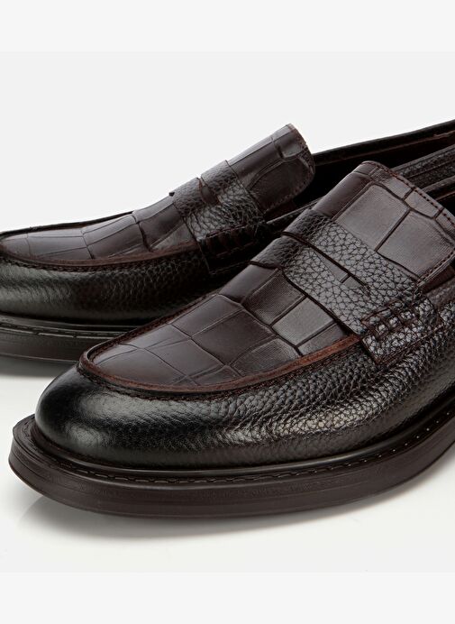 Erkek Deri Kahverengi Kroko Detaylı Klasik Loafer 02AYH315320A480 - Görsel 4