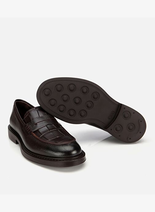 Erkek Deri Kahverengi Kroko Detaylı Klasik Loafer 02AYH315320A480 - Görsel 7