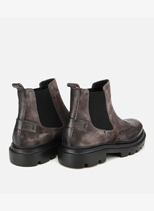 Erkek Süet Deri Gri Lastik Detaylı İşlemeli Chelsea Bot 02BOH311910A250 - Görsel 5