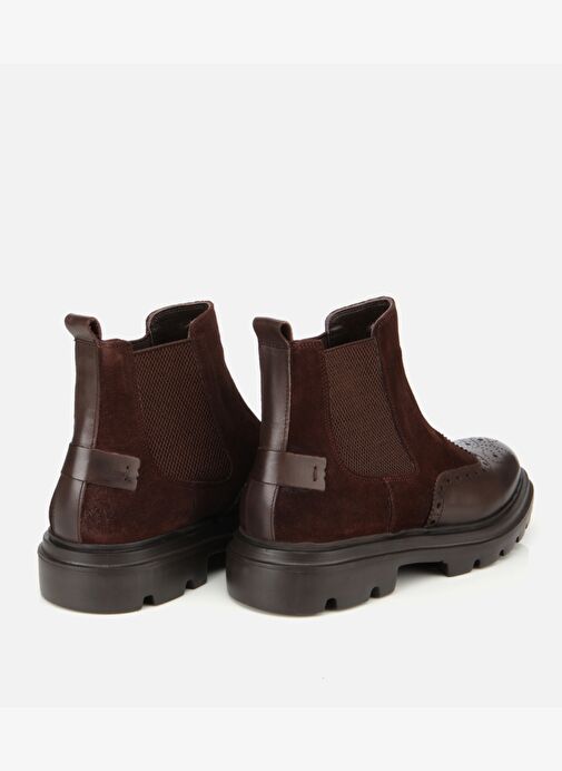 Erkek Süet Deri Kahverengi Lastik Detaylı İşlemeli Chelsea Bot 02BOH311910A480 - Görsel 5