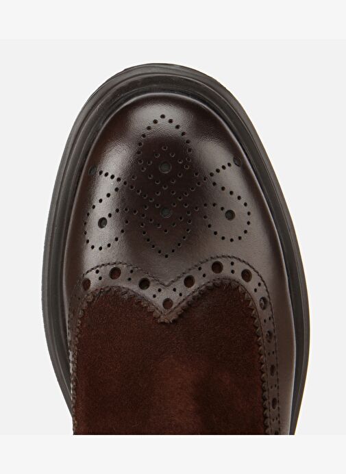 Erkek Süet Deri Kahverengi Lastik Detaylı İşlemeli Chelsea Bot 02BOH311910A480 - Görsel 6