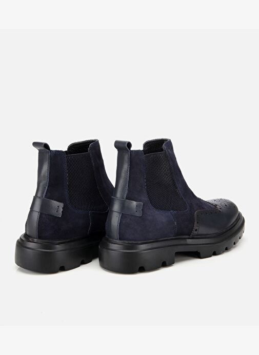 Erkek Süet Deri Lacivert Lastik Detaylı İşlemeli Chelsea Bot 02BOH311910A680 - Görsel 5