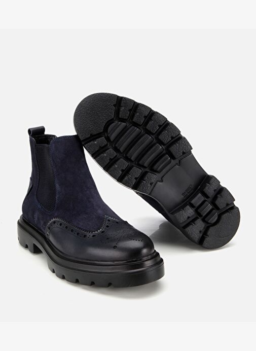 Erkek Süet Deri Lacivert Lastik Detaylı İşlemeli Chelsea Bot 02BOH311910A680 - Görsel 7