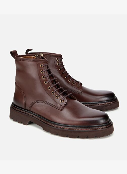 Erkek Deri Kahverengi Fermuarlı Kalın Tabanlı Casual Bot 02BOH312250A480 - Görsel 3