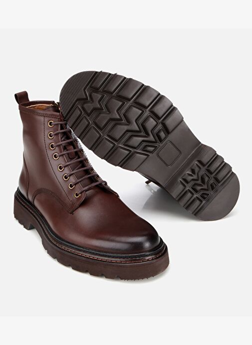 Erkek Deri Kahverengi Fermuarlı Kalın Tabanlı Casual Bot 02BOH312250A480 - Görsel 7