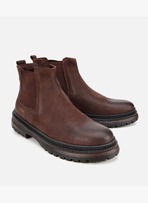 Erkek Nubuk Deri Kahverengi Lastik Detaylı Chelsea Bot 02BOH314200A480 - Görsel 3