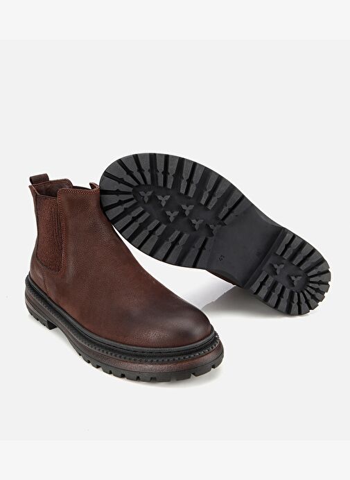 Erkek Nubuk Deri Kahverengi Lastik Detaylı Chelsea Bot 02BOH314200A480 - Görsel 7