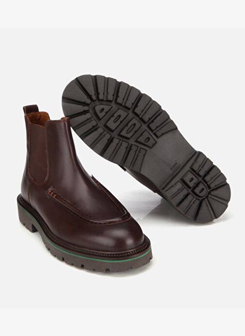 Erkek Deri Kahverengi Dikiş Detaylı Chelsea Bot 02BOH315690A480 - Görsel 5