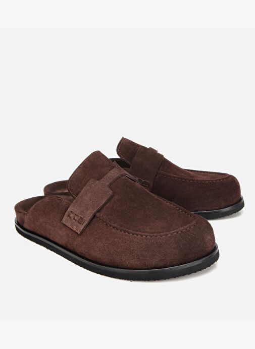 Erkek Süet Deri Kahverengi Düz Terlik 02TEH317530A480 - Görsel 3