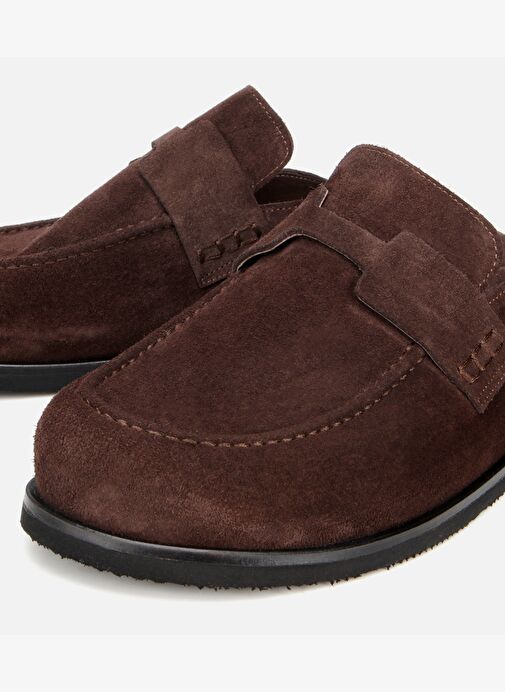 Erkek Süet Deri Kahverengi Düz Terlik 02TEH317530A480 - Görsel 4