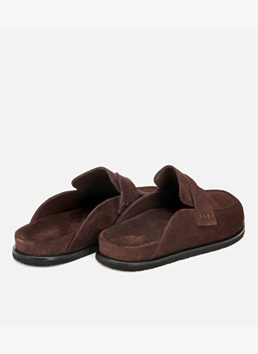 Erkek Süet Deri Kahverengi Düz Terlik 02TEH317530A480 - Görsel 5