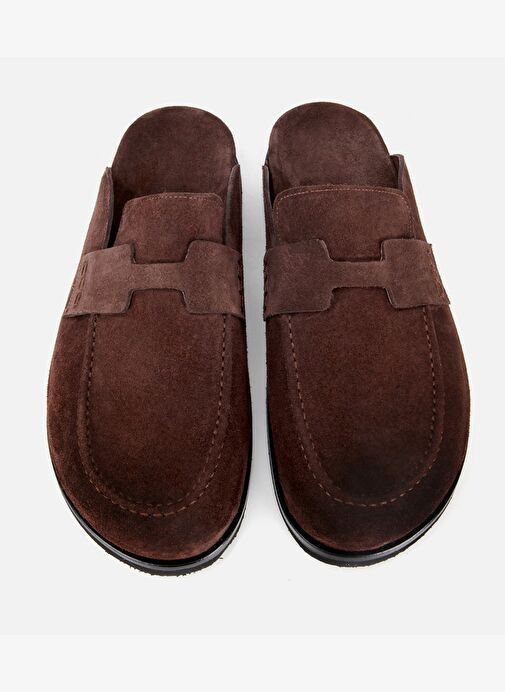 Erkek Süet Deri Kahverengi Düz Terlik 02TEH317530A480 - Görsel 7